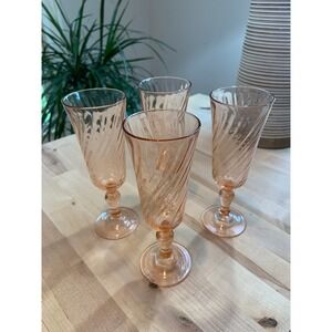Vintage 1960s Pink Swirl Champagne Glasses Set of 4 Made in France